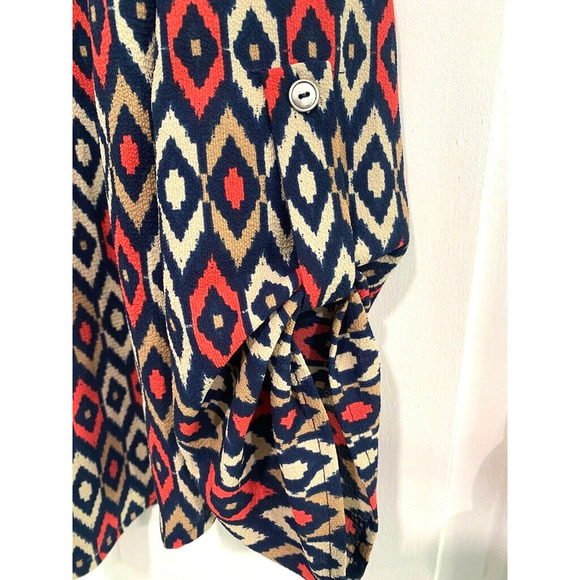 Papermoon Women's Blouse red beige Geometric Print Multicolor long Sleeve Size M - Picture 2 of 5